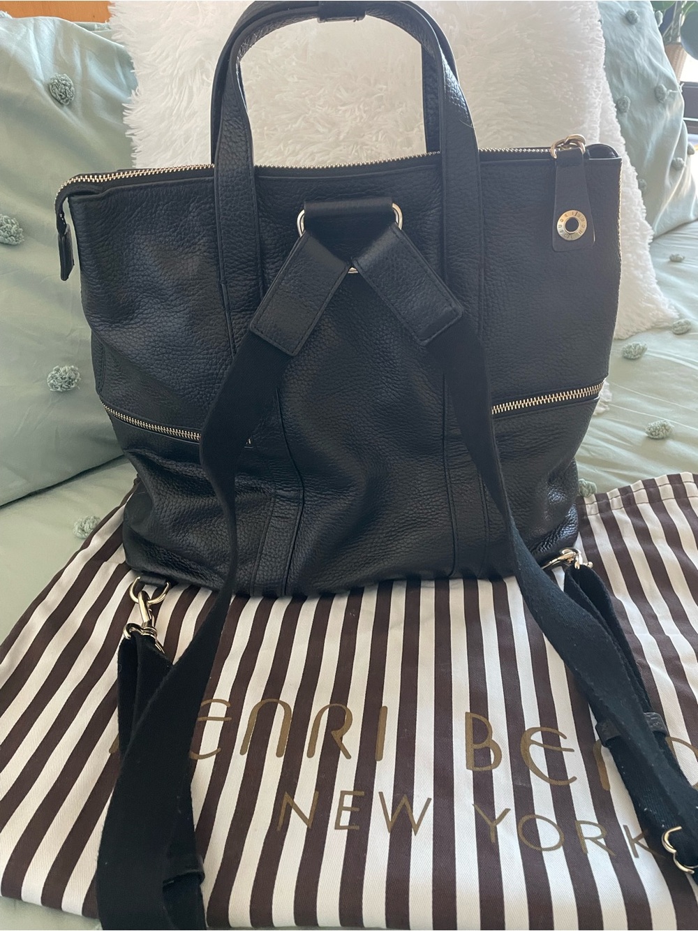 henri bendel Black Leather Convertible Backpack Tote with Gold Hardware - Picture 3 of 8